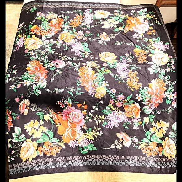 Johnny Was Black Floral 42” Scarf With 3 Tassels Each Corner, NWOT, DISC. Box - Picture 1 of 8
